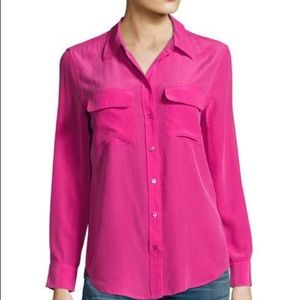 Equipment Femme Pink Silk Button Down Large